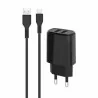 Chargeur secteur 2 Ports USB-A + 1 cable USB-A vers USB-C - 2.1A - IHOWER H905 - pro.allintech - NOIR