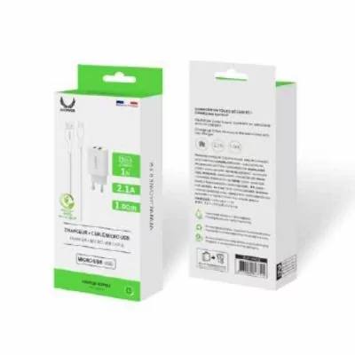 Chargeur secteur 2 Ports USB-A + 1 cable USB-A vers Micro-USB - 2.1A - IHOWER H903 - H903 - blanc - USB-A vers Micro-USB - 1 mètre