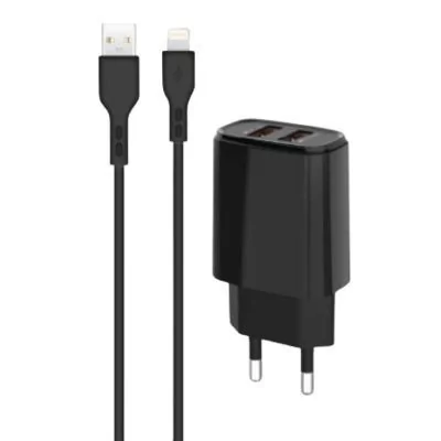 Chargeur secteur 2 Ports USB-A + 1 cable USB-A vers Lightning - 2.1A - IHOWER H904 - H904 - noir - USB-A vers Lightning - 1 mètre