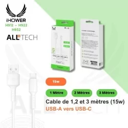 Câble IHOWER 15w - USB-A vers USB-C - IHOWER H912 - H922 - H932 - 1 metre - pro.allintech.fr - image pack