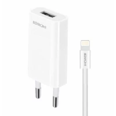 Grossiste chargeur secteur + 1 cable USB-A vers LIGHTNING - IHOWER H138 - allintech.fr - blanc