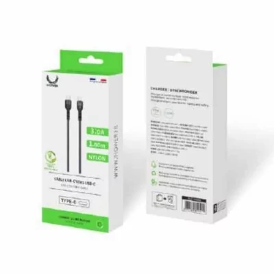 Câble en nylon 1 mètre 3.0 A - USB-C vers USB-C - IHOWER H006 - pro.allintech.fr - blister