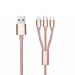 Cable e nylon USB-A vers Lightning / Micro usb / Type-c - (3 en 1) - IHOWER H310 - allintech.fr - rose