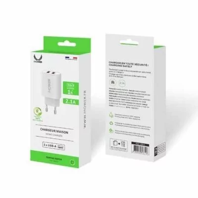 Chargeur secteur 2 Ports USB-A 2.1A - IHOWER H902 - blanc - blister - pro.allintech.fr