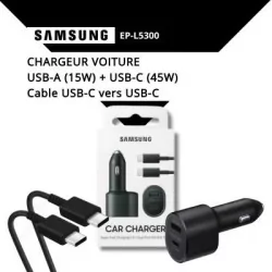 Chargeur voiture Dual Port USB-A (15W) + USB-C (45W) + Cable USB-C vers USB-C - SAMSUNG EP-L5300 - pro.allintech.fr