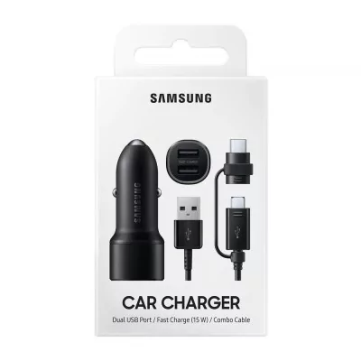 Chargeur voiture Dual Port USB-A (15W) + Cable USB-A vers MICRO-USB +USB-C - SAMSUNG EP-L1100 - pro.allintech.fr