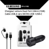 Chargeur voiture Dual Port USB-A (15W) + Cable USB-A vers MICRO-USB +USB-C - SAMSUNG EP-L1100 NOIR - pro.allintech.fr