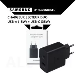 Grossiste chargeur secteur Duo USB-A et USB-C - 35W - SAMSUNG EP-TA220 - pro.allintech.fr - NOIR -