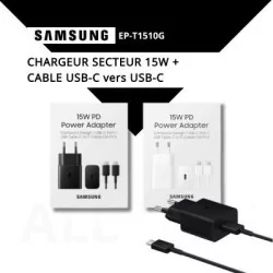 Chargeur secteur 15W + 1 cable USB-C vers USB-C - SAMSUNG EP-T1510G - noir et blanc pro.allintech.fr